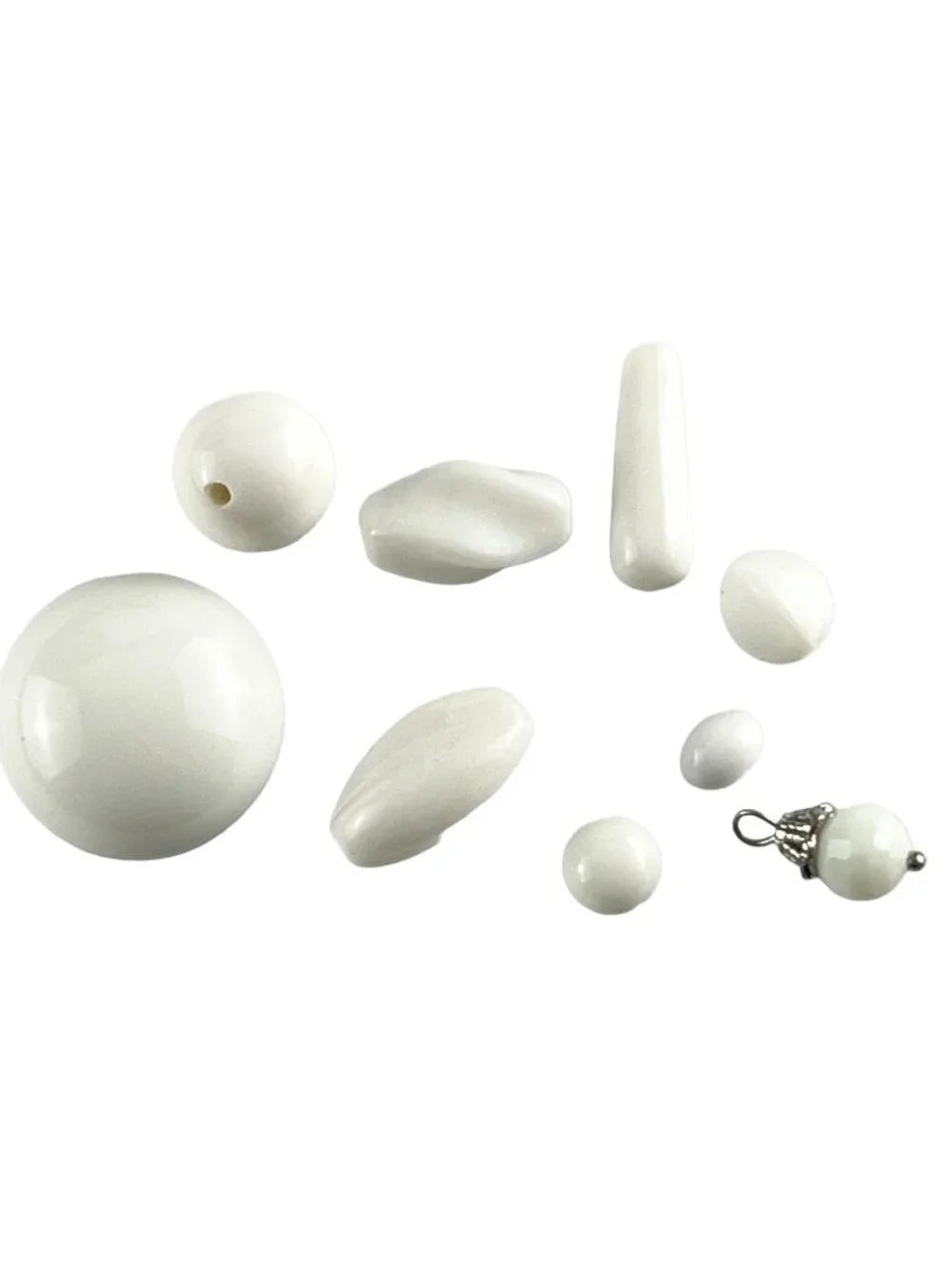 Vintage Glass Cabochons Beads Opaque White - Variety Destash Lot of 80+